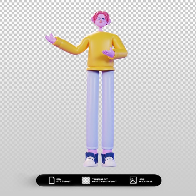 Pose de presentación de ilustración de personaje de render 3d