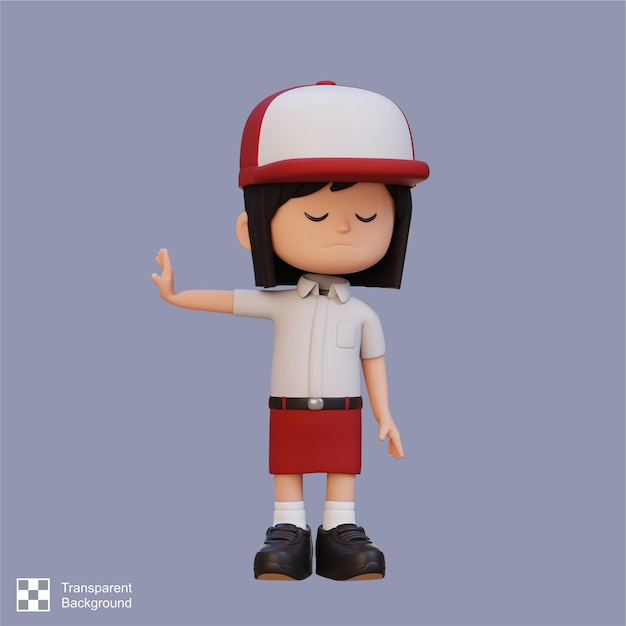 PSD pose de rechazo al personaje de chica linda en 3d