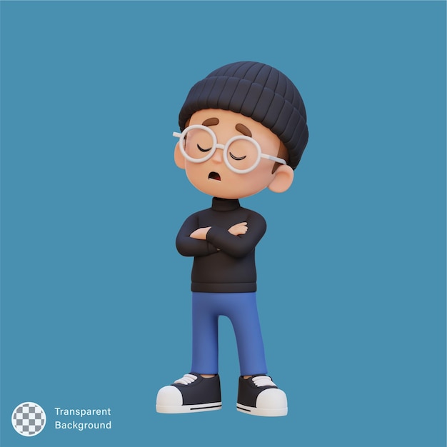 Pose de rechazo al personaje de un niño lindo en 3D