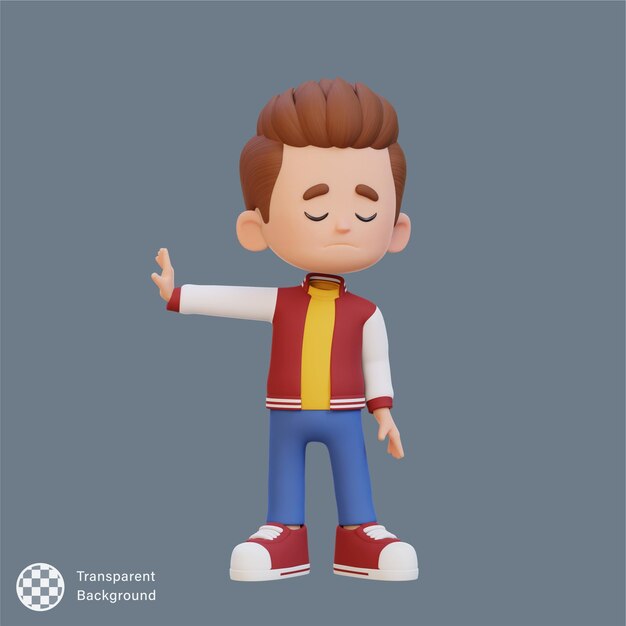 Pose de rechazo al personaje de un niño lindo en 3d