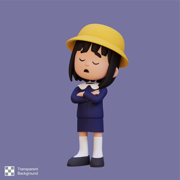 PSD pose de rechazo del personaje de la chica linda en 3d