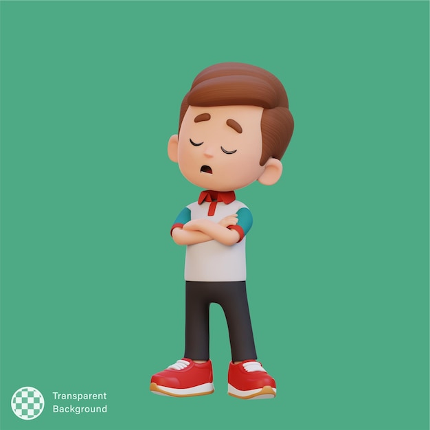 Pose de rechazo del personaje de un niño lindo en 3D