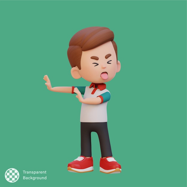 Pose de rechazo del personaje de un niño lindo en 3D