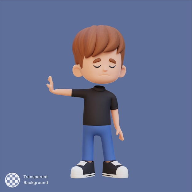 PSD pose de rechazo del personaje de un niño lindo en 3d