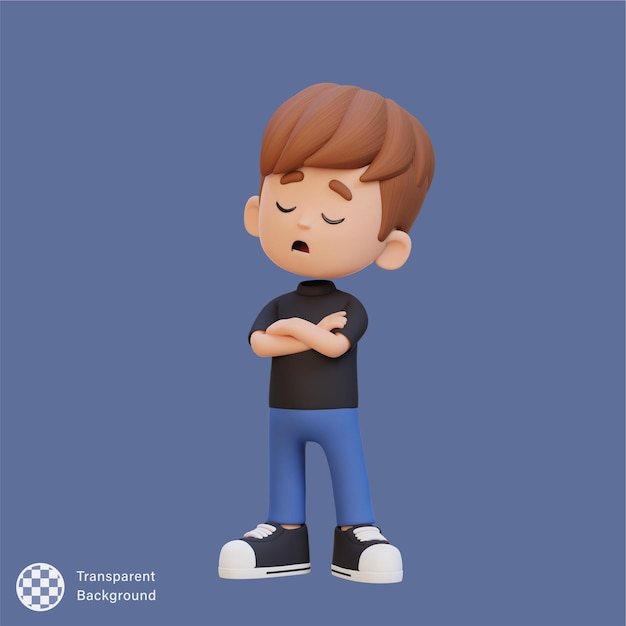 PSD pose de rechazo del personaje de un niño lindo en 3d