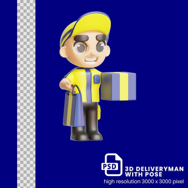 Pose de repartidor 3d con caja