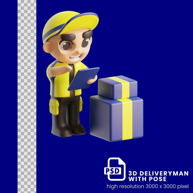 Pose de repartidor 3d con caja