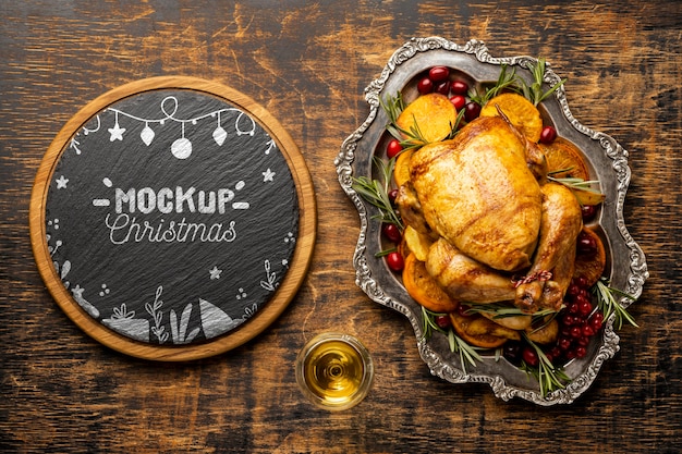 Posição plana da deliciosa maquete de comida de Natal