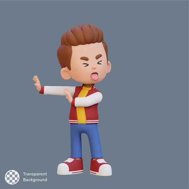 Posizione di rifiuto del personaggio del bambino carino in 3D