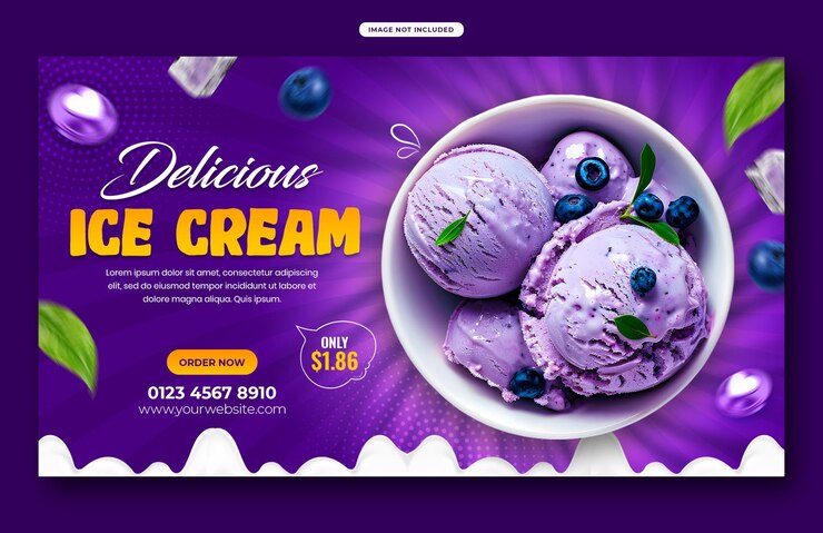 post de banner de Instagram o plantilla de portada de Facebook para las redes sociales de helados