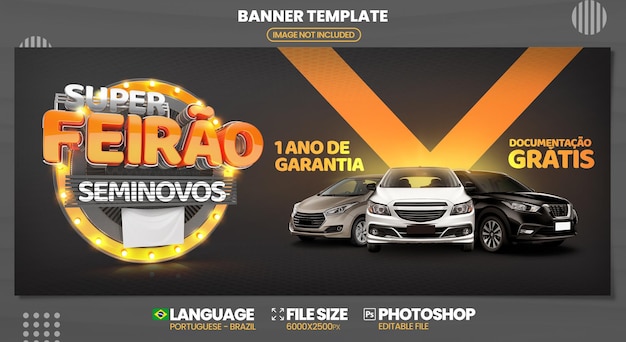 PSD post banner mídia social 3d selo venda de veículos usados semi-novos