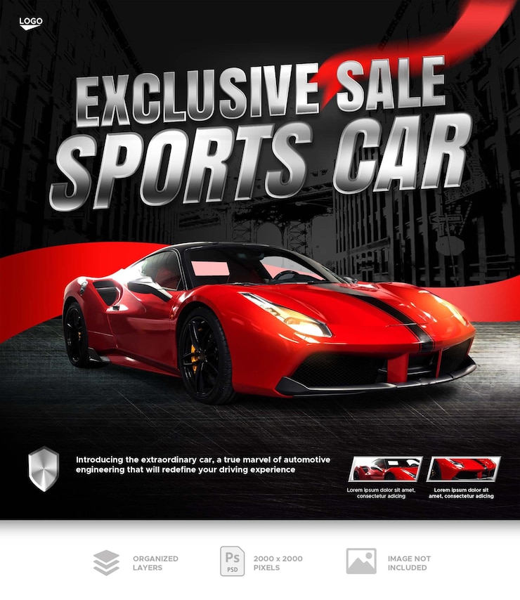 PSD post et bannière de promotion de la vente de voitures sur les réseaux sociaux