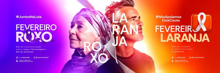 PSD post campanha fevereiro roxo e laranja no brasil fevereiro laranja e roxo psd modelos