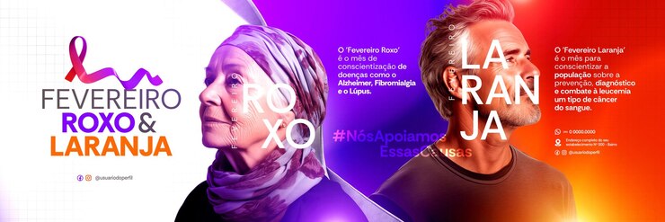 PSD post campanha fevereiro roxo e laranja no brasil fevereiro laranja e roxo psd modelos