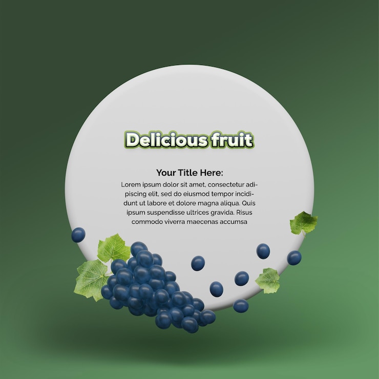 PSD un post comercial de venta de frutas en línea con uva negra en 3d