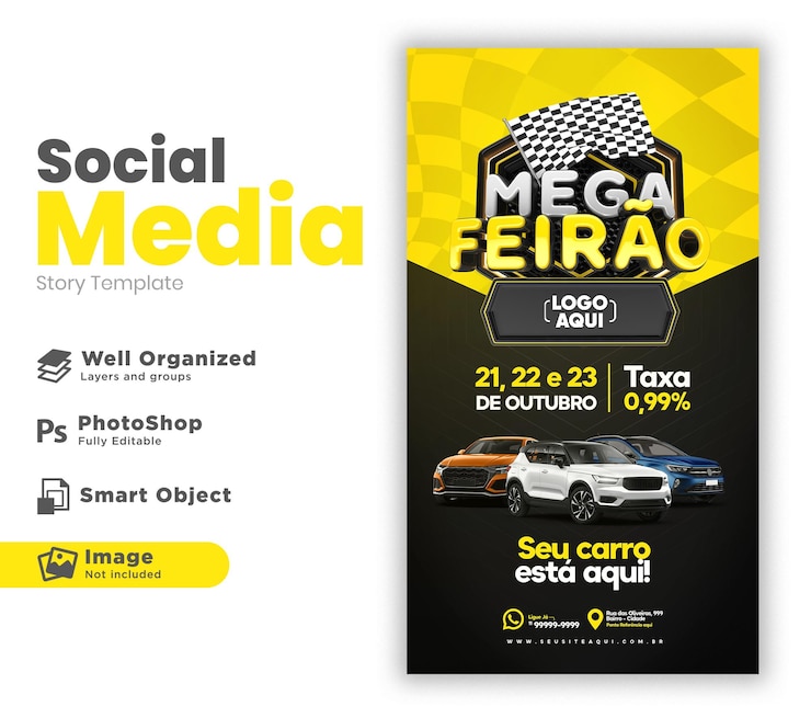 PSD post de história mega feira de mídia social em campanha de renderização 3d portuguesa no brasil