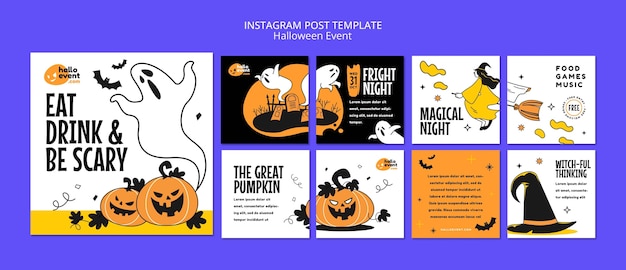 Post de instagram de celebração de halloween de design plano