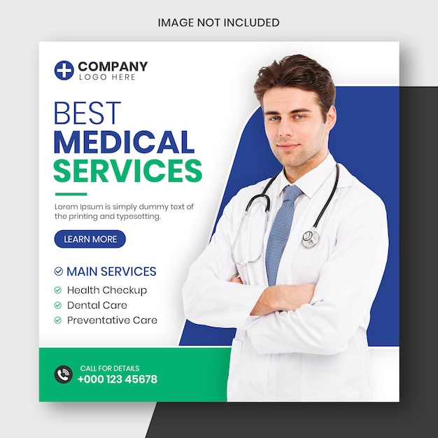 Post de instagram de panfleto quadrado de saúde médica ou post de mídia social modelo de banner de promoção na web