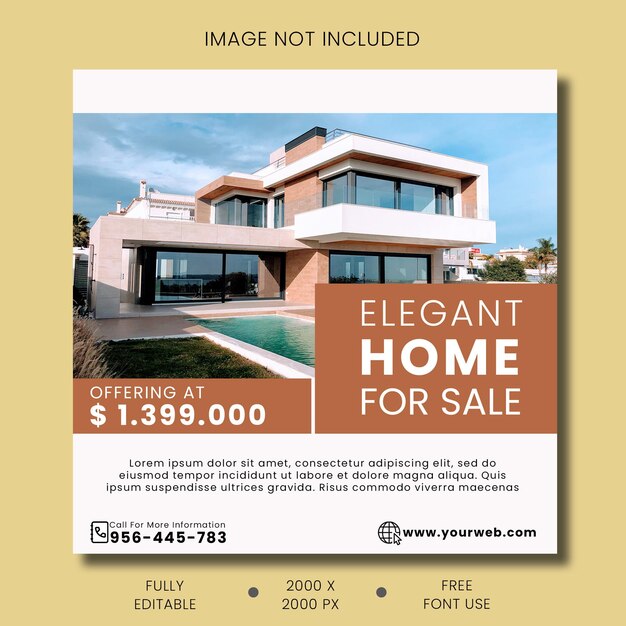 Post de instagram de propriedade imobiliária PSD Premium ou modelo de banner de mídia social