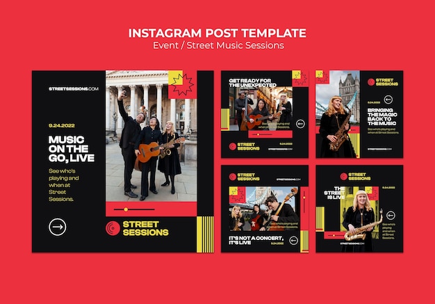 Post de instagram de sessões de música de rua