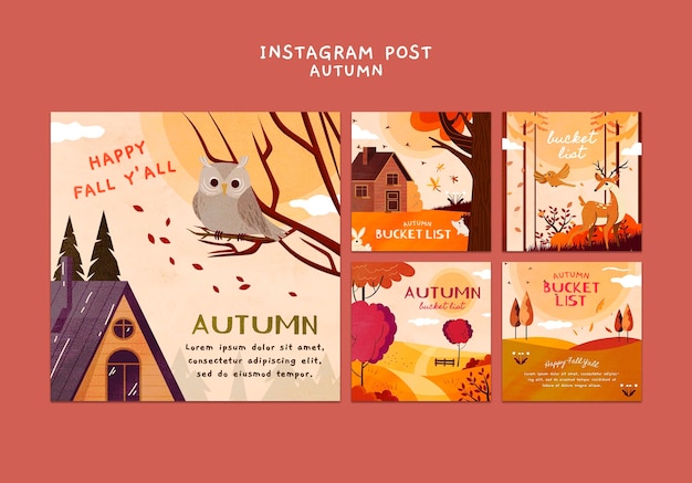 Post de instagram de temporada de outono de design plano