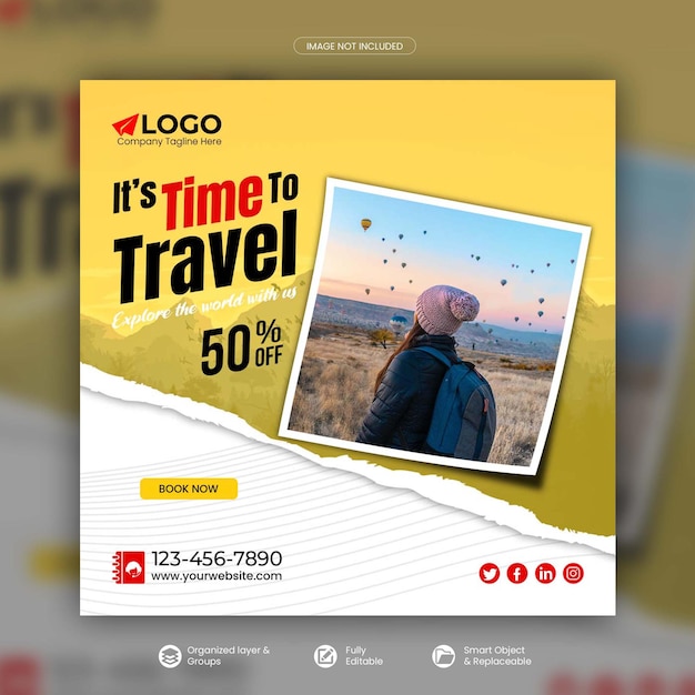 Post de instagram de turismo e viagem ou modelo de postagem de mídia social psd premium