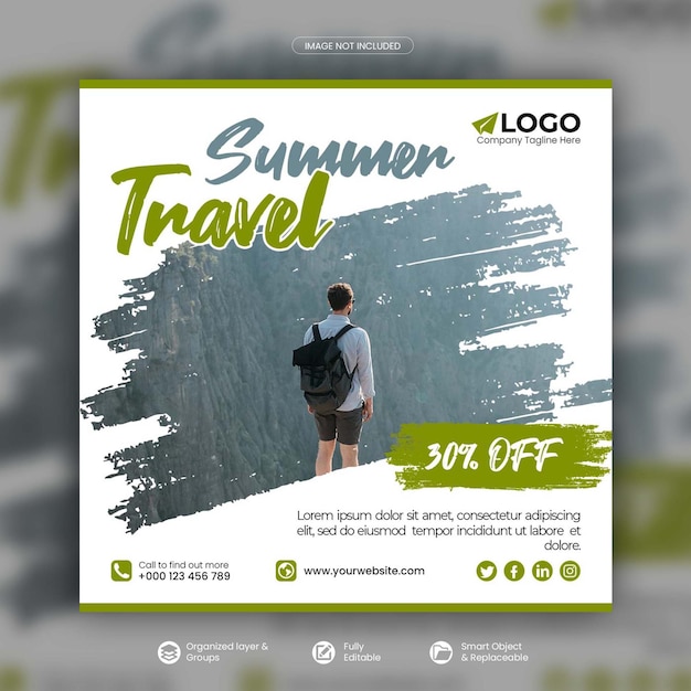 PSD post de instagram de turismo e viagem ou modelo de postagem de mídia social psd premium