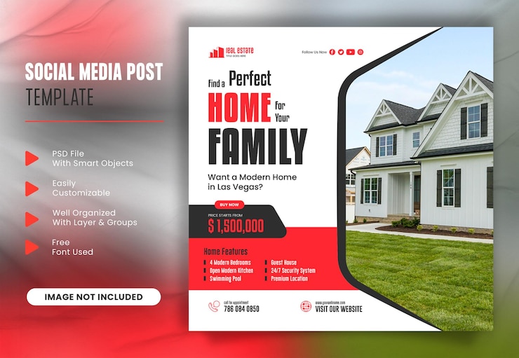 PSD post de instagram de venda de imóveis residenciais ou modelo de banner web quadrado de mídia social
