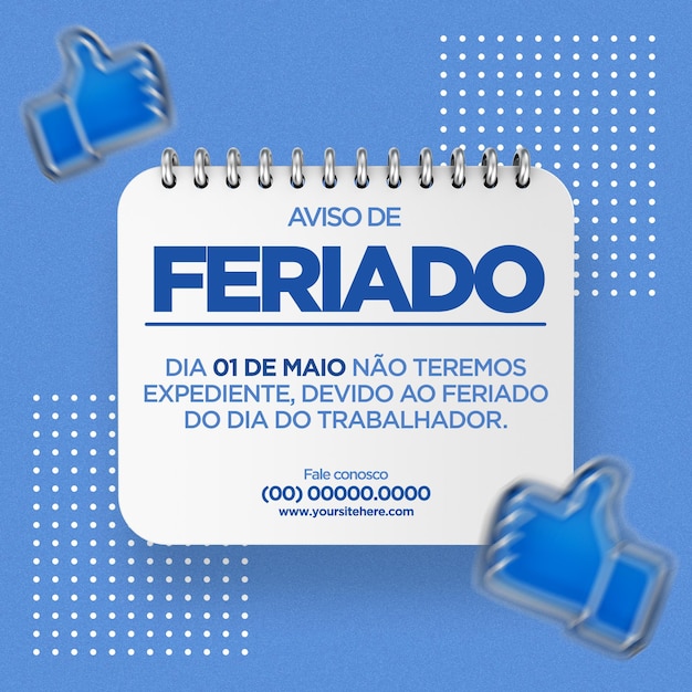 PSD post de mídia social aviso de feriado do dia do trabalho