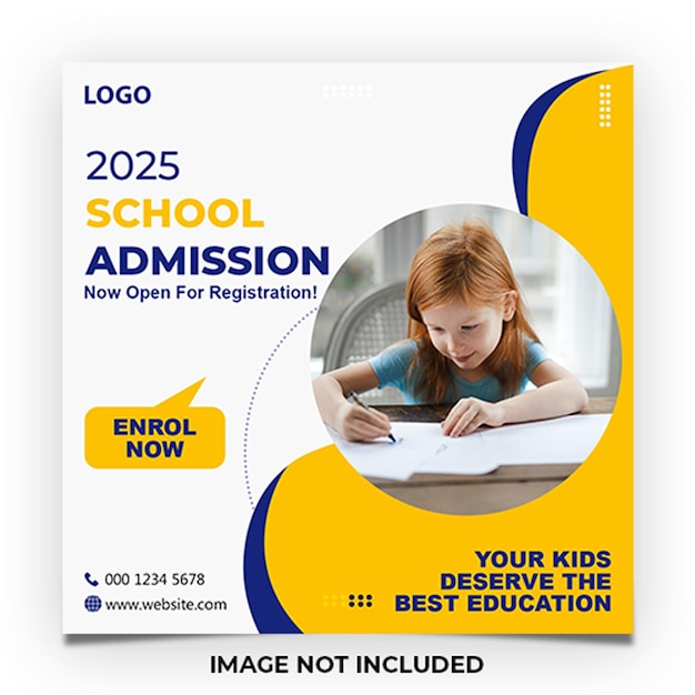 Post de mídia social de admissão de educação escolar e modelo de banner do Instagram PSD Premium