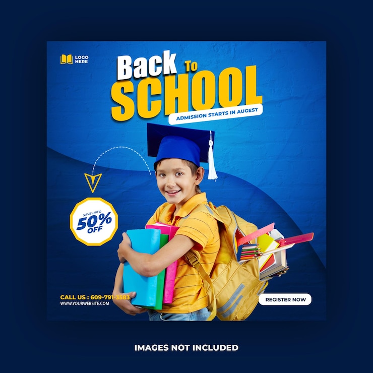 Post de mídia social de admissão escolar de educação escolar ou modelo de banner quadrado da web