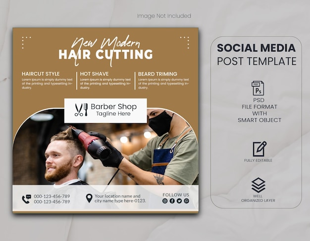 PSD post de mídia social de corte de cabelo moderno e modelo de banner da web