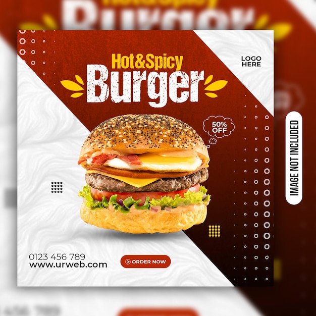 Post de mídia social de hambúrguer de comida ou modelo de design de anúncios promocionais PSD premium PSD premium