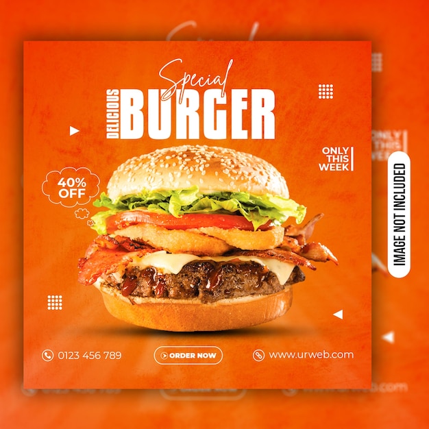 Post de mídia social de hambúrguer especial ou modelo de design de postagem promocional do instagram PSD premium