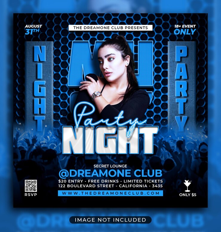Post de mídia social de panfleto de festa de boate e banner da web