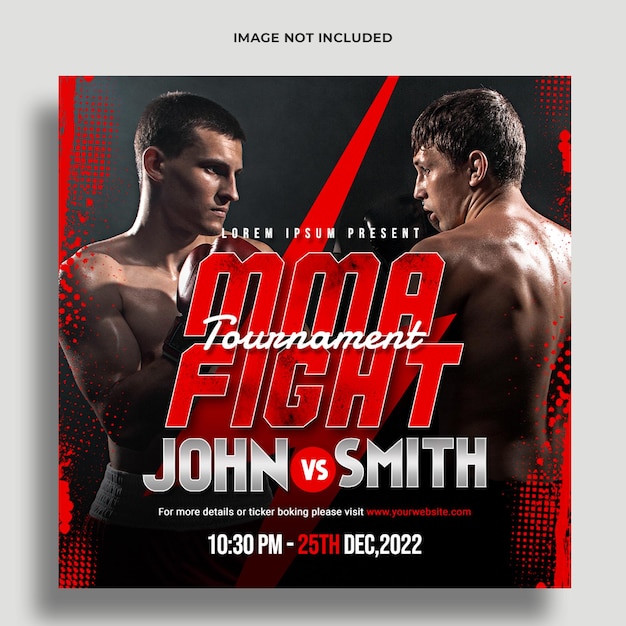 Post de mídia social de panfleto de luta de mma e modelo de banner da web psd premium