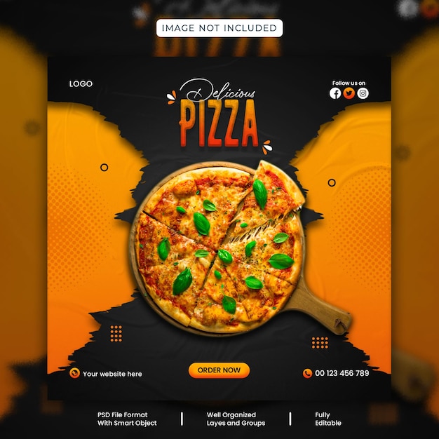 PSD post de mídia social de pizza deliciosa ou modelo de design de banner