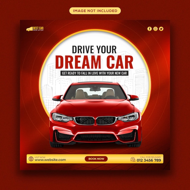 Post de mídia social de promoção de venda de carro ou modelo de design de banner