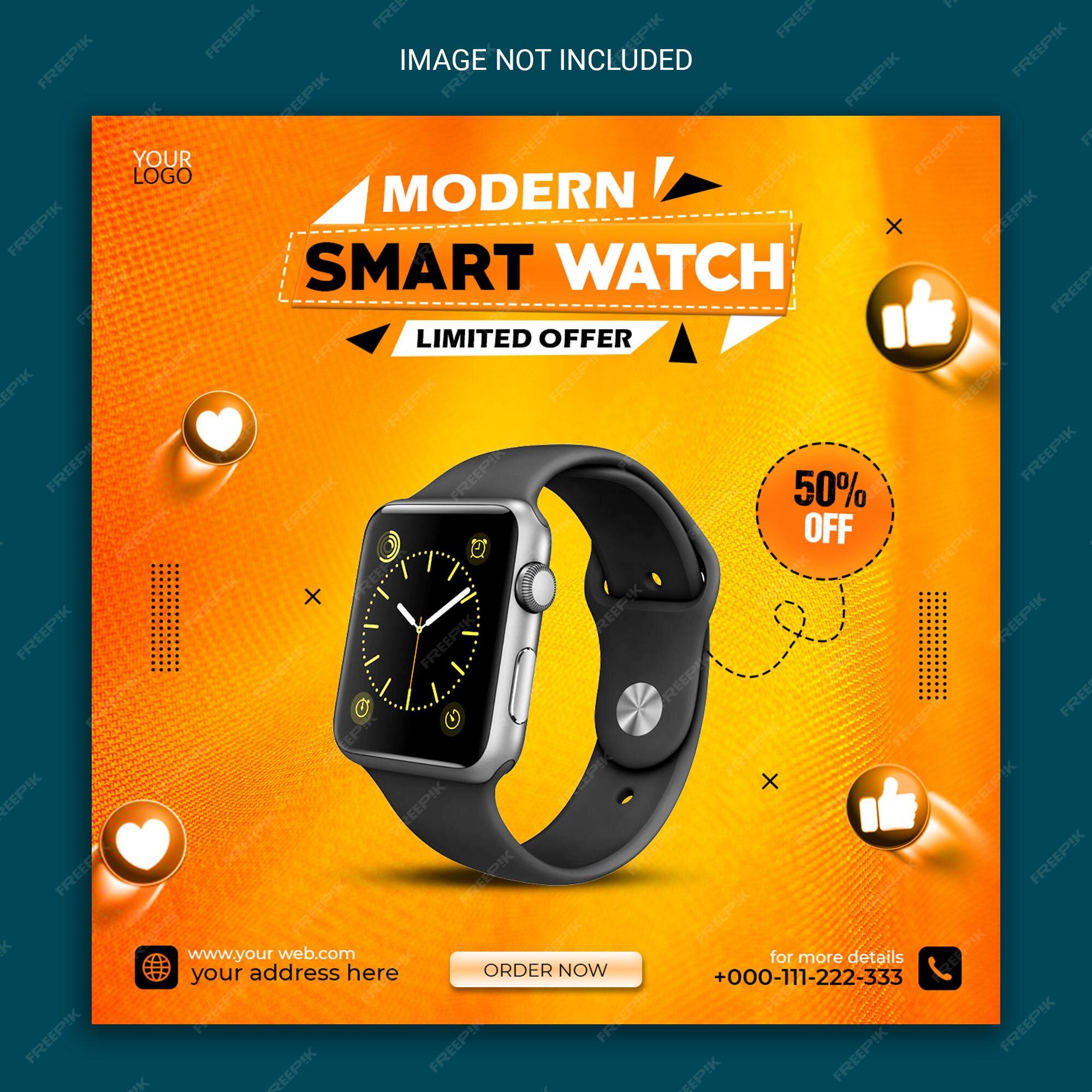 Modelo De Design De Banner De Relógio Inteligente Aplicativo Smartwatch De  Mídia Social De Relógio Inteligente Royalty Free SVG, Cliparts, Vetores, e  Ilustrações Stock. Image 211754610