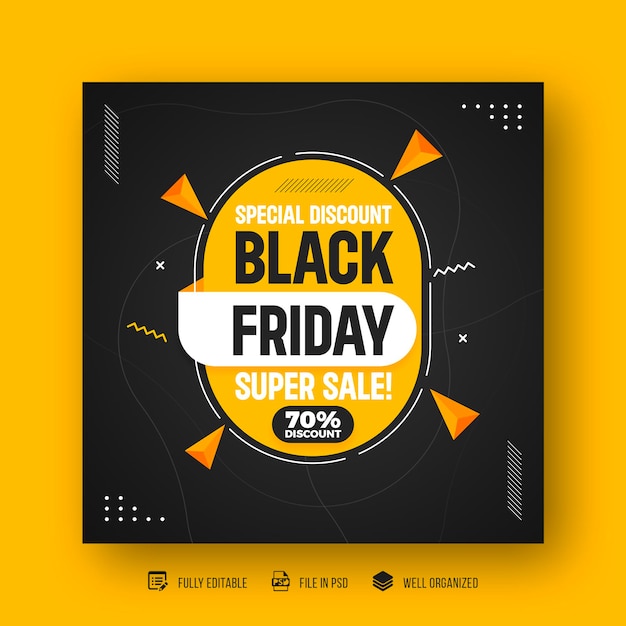 Post de mídia social de sexta-feira negra e modelo de design de banner de venda com desconto