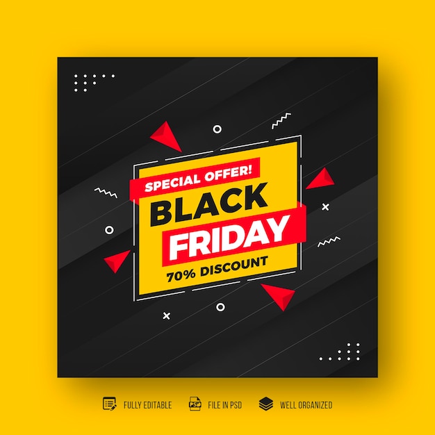 Post de mídia social de sexta-feira negra e modelo de design de banner de venda com desconto