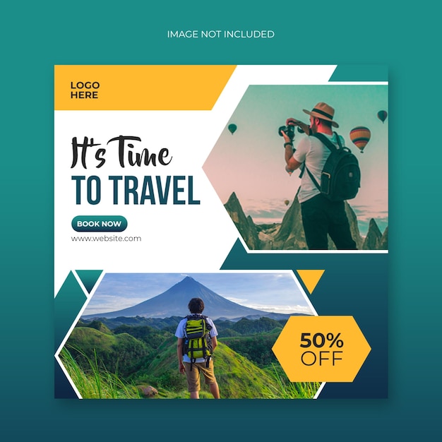 PSD post de mídia social de turismo de viagem e modelo de banner da web