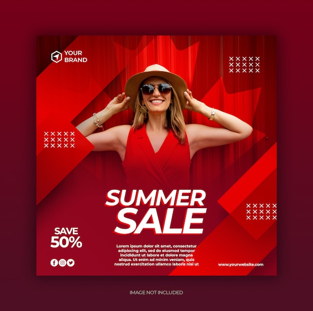 Post de mídia social de venda de moda e modelo de banner da web com o conceito de verão