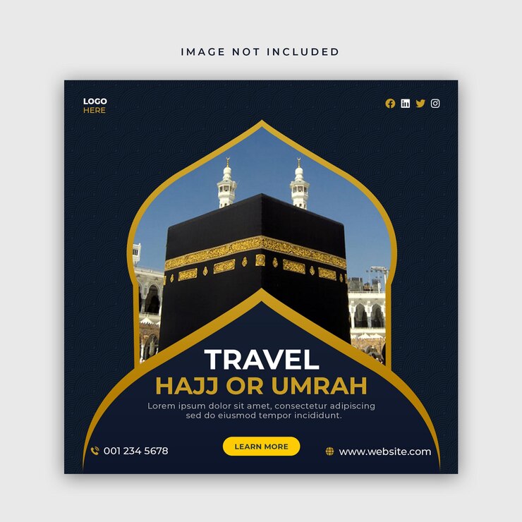 Post de mídia social de viagem hajj e umrah e modelo de banner da web
