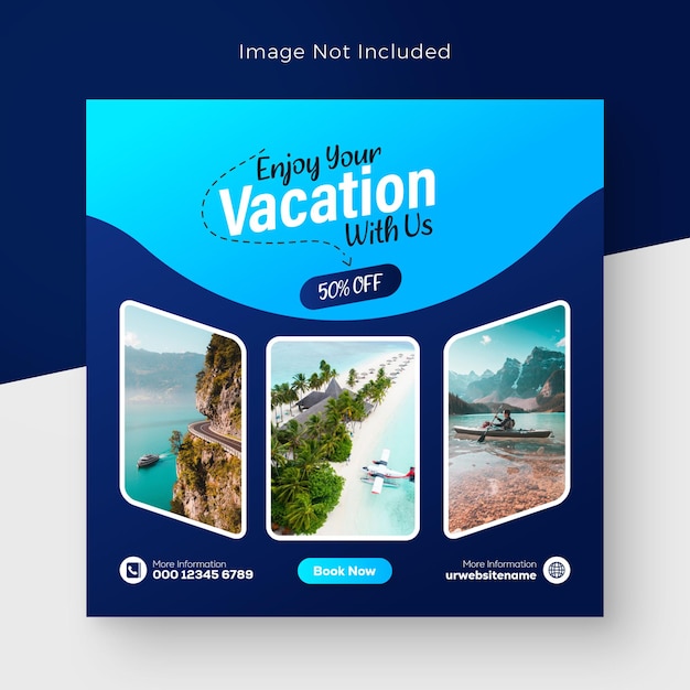 Post de mídia social de viagem PSD de férias de férias post de instagram ou modelo de postagem de agência de viagens