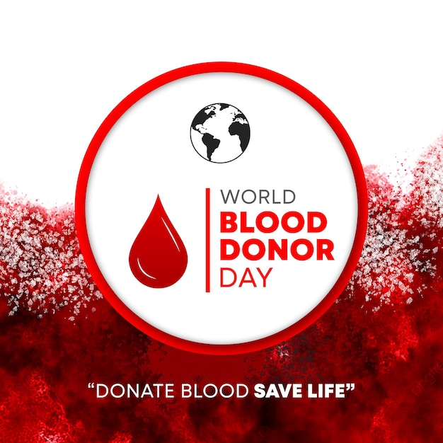 Post de mídia social do Dia Mundial do Doador de Sangue com fundo vermelho