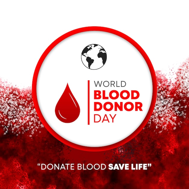 PSD post de mídia social do dia mundial do doador de sangue com fundo vermelho