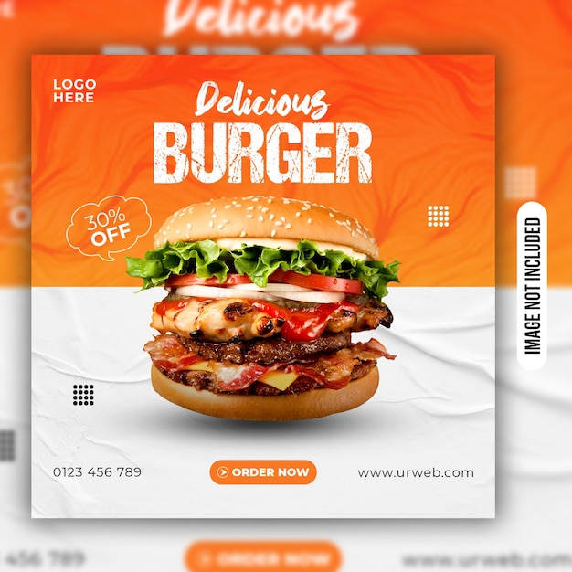Post de mídia social profissional de hambúrguer e modelo de design de anúncios promocionais PSD premium PSD premium