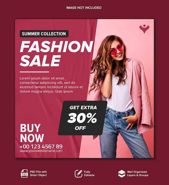 Post de mídia social promocional de venda de moda de verão