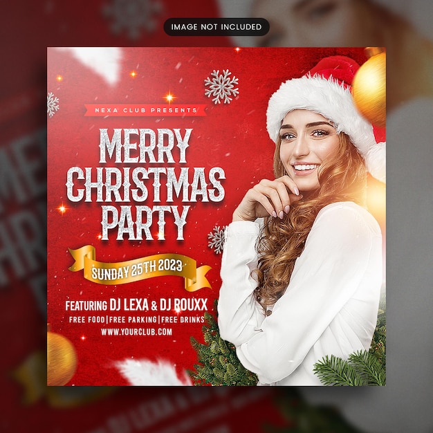 PSD post de mídia social psd merry xmas dj party ou banner da web